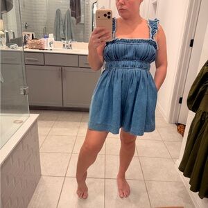 Peach Love California Blue Denim Romper Dress